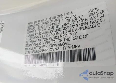 2023 Honda Odyssey Touring из США, поврежденный, VIN 5FNRL6H84PB072746